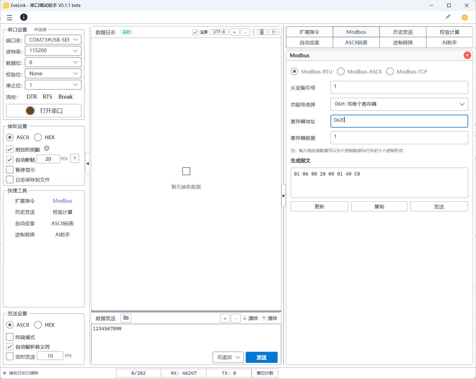 EveLink Modbus command generator